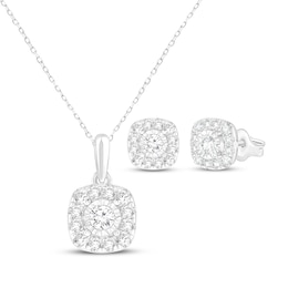 KAY Lab-Grown Diamonds Cushion-Shaped Necklace & Earrings Set 1 ct tw Sterling Silver