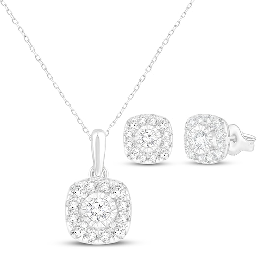 KAY Lab-Grown Diamonds Cushion-Shaped Necklace & Earrings Set 1 ct tw Sterling Silver