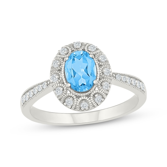Oval-Cut Swiss Blue Topaz & White Lab-Created Sapphire Frame Ring Sterling Silver