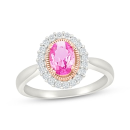 Oval-Cut Pink Lab-Created Sapphire & White Lab-Created Sapphire Ring Sterling Silver & 10K Rose Gold