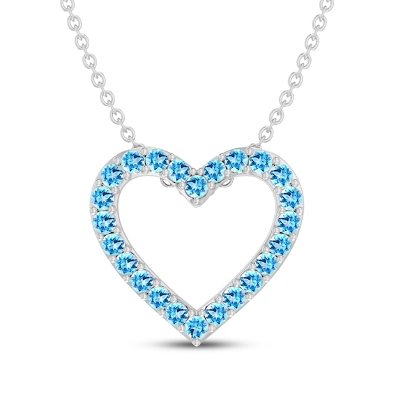 Swiss Blue Topaz Heart Outline Necklace Sterling Silver 18"