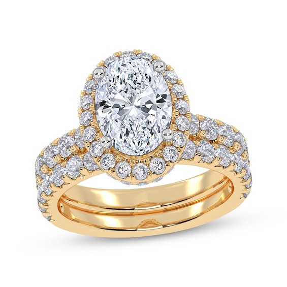 Adore Lab-Grown Diamonds Certified Oval-Cut Halo Bridal Set 3 ct tw 14K Yellow Gold