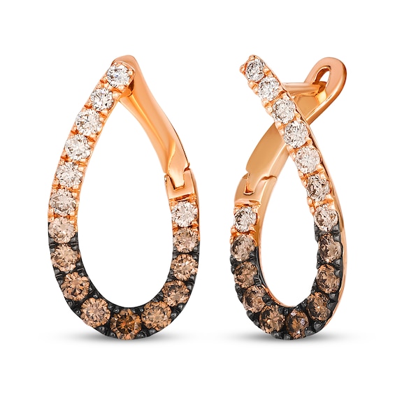 Le Vian Chocolate Ombré Diamond Teardrop Twist Hoop Earrings 7/8 ct tw 14K Strawberry Gold