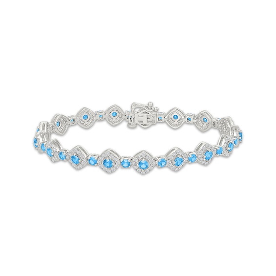 KAY Lab-Grown Diamonds Swiss Blue Topaz Link Bracelet 1-1/2 ct tw Sterling Silver 7.25"