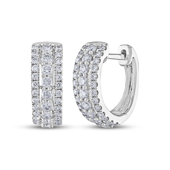 Triple-Row Diamond Huggie Hoop Earrings 1/2 ct tw 14K White Gold