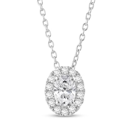 KAY Lab-Grown Diamonds Oval-Cut Halo Necklace 1/2 ct tw 10K White Gold 18"