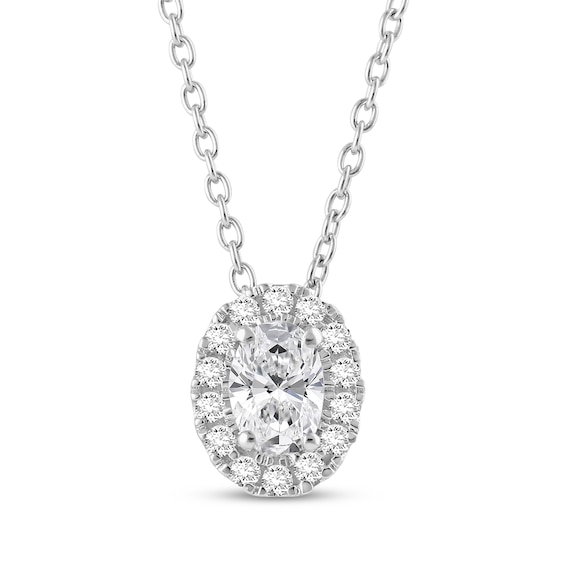 KAY Lab-Grown Diamonds Oval-Cut Halo Necklace 1/2 ct tw 10K White Gold 18"