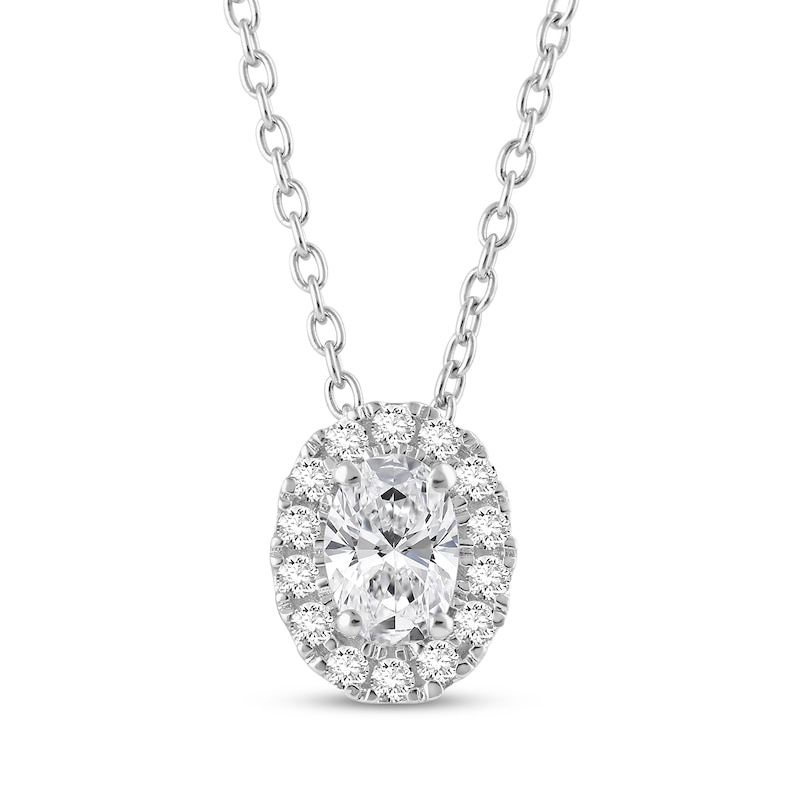 Main Image 1 of KAY Lab-Grown Diamonds Oval-Cut Halo Necklace 1/2 ct tw 10K White Gold 18"