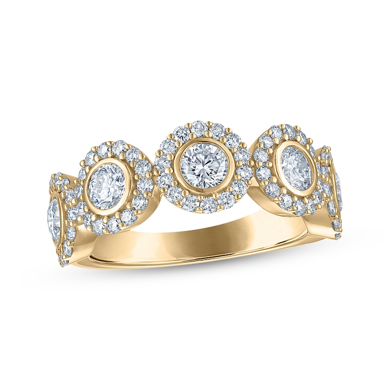 Main Image 1 of Adore Lab-Grown Diamonds Five-Stone Halo Anniversary Ring 1-1/2 ct tw 10K Yellow Gold