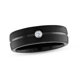 Men's Diamond Solitaire Brushed-Finish Wedding Band 1/20 ct tw Black Ion-Plated Tungsten Carbide
