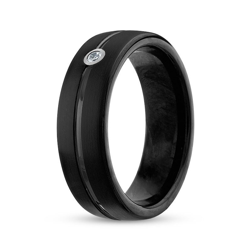 Main Image 2 of Men's Diamond Solitaire Brushed-Finish Wedding Band 1/20 ct tw Black Ion-Plated Tungsten Carbide