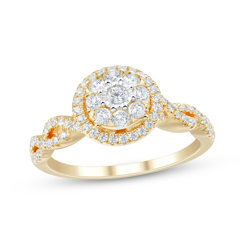Main Image 1 of Adore Round-Cut Diamond Double Halo Engagement Ring 1/2 ct tw 10K Yellow Gold