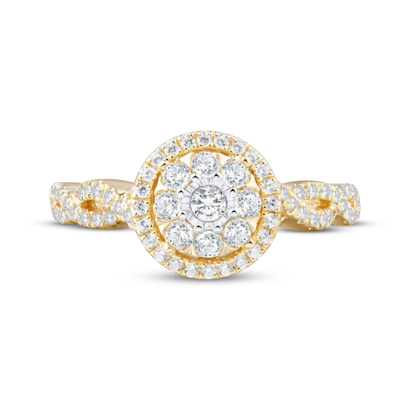 Main Image 3 of Adore Round-Cut Diamond Double Halo Engagement Ring 1/2 ct tw 10K Yellow Gold