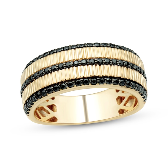 Men's Black Diamond Ribbed Ring 1/2 ct tw 10K Yellow Gold