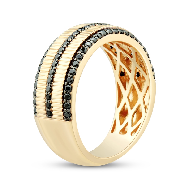 Main Image 2 of Men's Black Diamond Ribbed Ring 1/2 ct tw 10K Yellow Gold