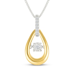 Diamond Teardrop Frame Necklace 1/10 ct tw Sterling Silver & 10K Yellow Gold 18"