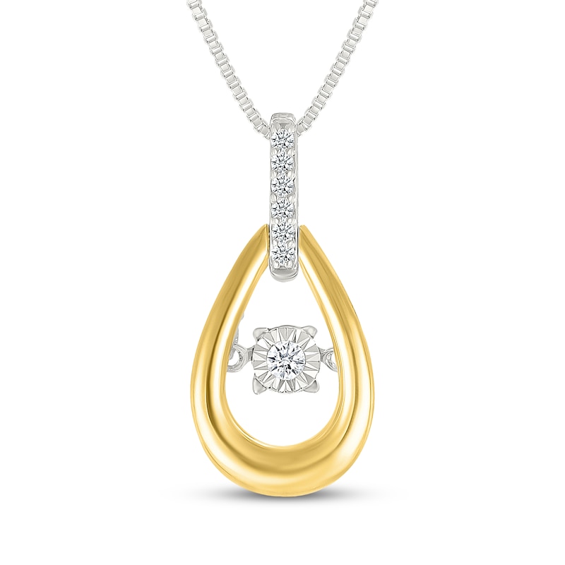 Main Image 1 of Diamond Teardrop Frame Necklace 1/10 ct tw Sterling Silver & 10K Yellow Gold 18"