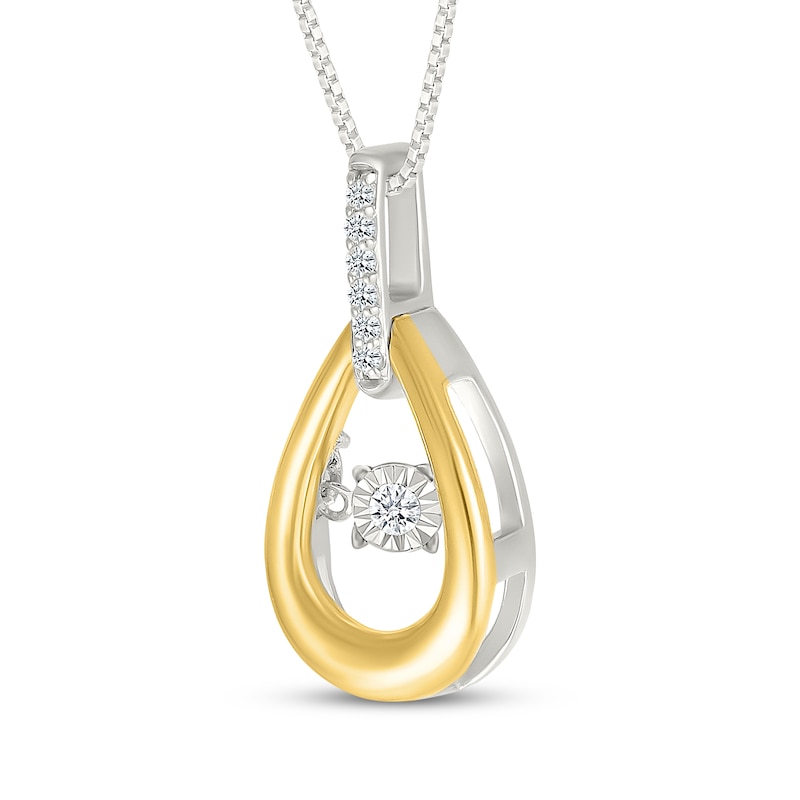 Main Image 2 of Diamond Teardrop Frame Necklace 1/10 ct tw Sterling Silver & 10K Yellow Gold 18"