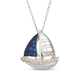 Le Vian Blue Sapphire Sailboat Necklace 1/4 ct tw Diamonds 14K Vanilla Gold 20"
