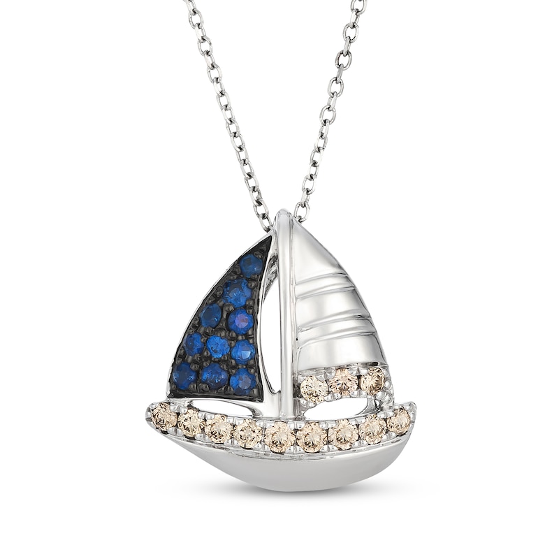 Main Image 1 of Le Vian Blue Sapphire Sailboat Necklace 1/4 ct tw Diamonds 14K Vanilla Gold 20"