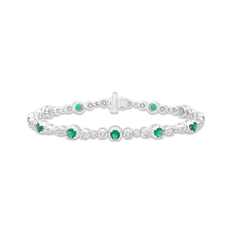 Main Image 1 of KAY Lab-Grown Diamonds & Lab-Created Emerald Station Bracelet 1-1/2 ct tw Sterling Silver 7.25"