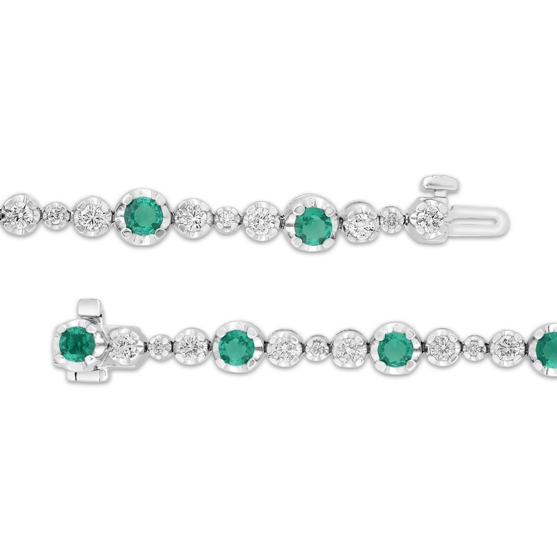 Main Image 3 of KAY Lab-Grown Diamonds & Lab-Created Emerald Station Bracelet 1-1/2 ct tw Sterling Silver 7.25"