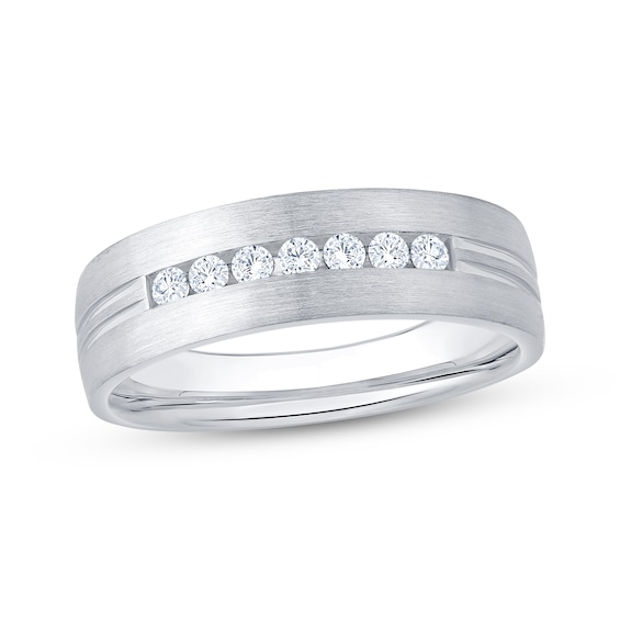 Adore Men's Diamond Seven-Stone Brushed Anniversary Ring 1/4 ct tw 10K White Gold