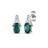 Thumbnail Image 1 of Oval-Cut Lab-Created Emerald & White Lab-Created Sapphire Drop Earrings Sterling Silver