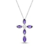 Thumbnail Image 1 of Marquise-Cut Amethyst & White Lab-Created Sapphire Cross Necklace Sterling Silver 18"