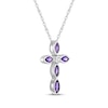 Thumbnail Image 2 of Marquise-Cut Amethyst & White Lab-Created Sapphire Cross Necklace Sterling Silver 18"