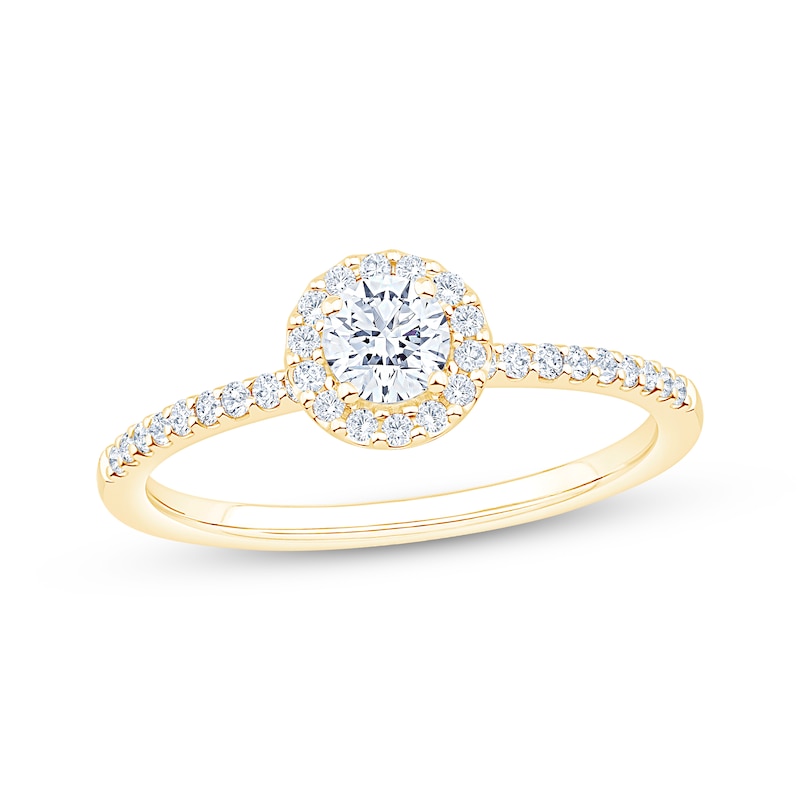 Main Image 1 of Round-Cut Diamond Halo Engagement Ring 1/2 ct tw 14K Yellow Gold
