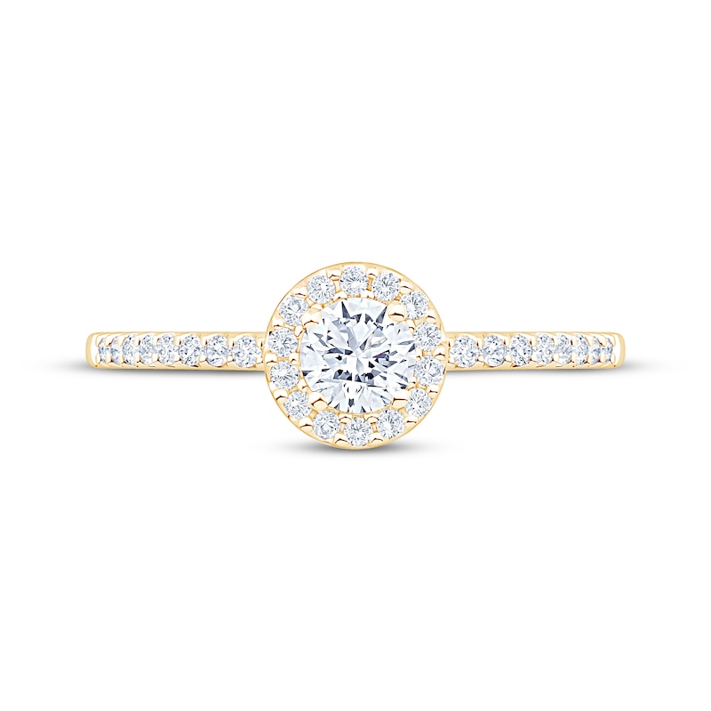 Main Image 3 of Round-Cut Diamond Halo Engagement Ring 1/2 ct tw 14K Yellow Gold