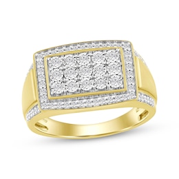 Men's Multi-Diamond Elongated Cushion Frame Ring 1/2 ct tw 18K Gold-Plated Sterling Silver
