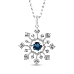 London Blue Topaz & White Lab-Created Sapphire Snowflake Necklace Sterling Silver 18"
