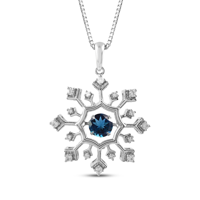 Main Image 1 of London Blue Topaz & White Lab-Created Sapphire Snowflake Necklace Sterling Silver 18"