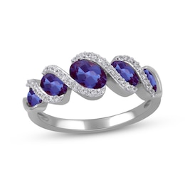 Oval-Cut Lab-Created Alexandrite & White Lab-Created Sapphire Graduated Five-Stone Swirl Ring Sterling Silver
