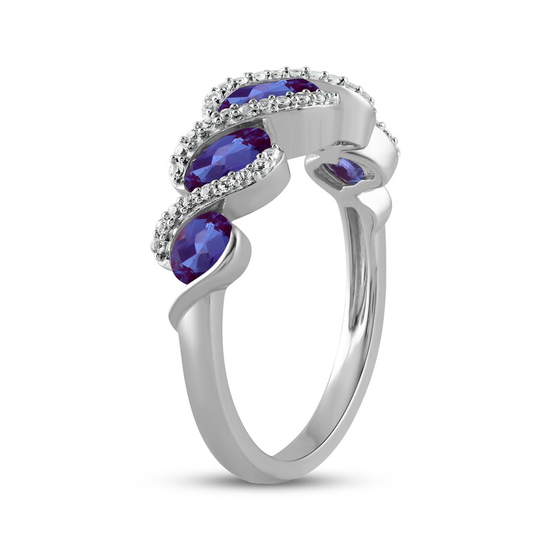 Main Image 2 of Oval-Cut Lab-Created Alexandrite & White Lab-Created Sapphire Graduated Five-Stone Swirl Ring Sterling Silver