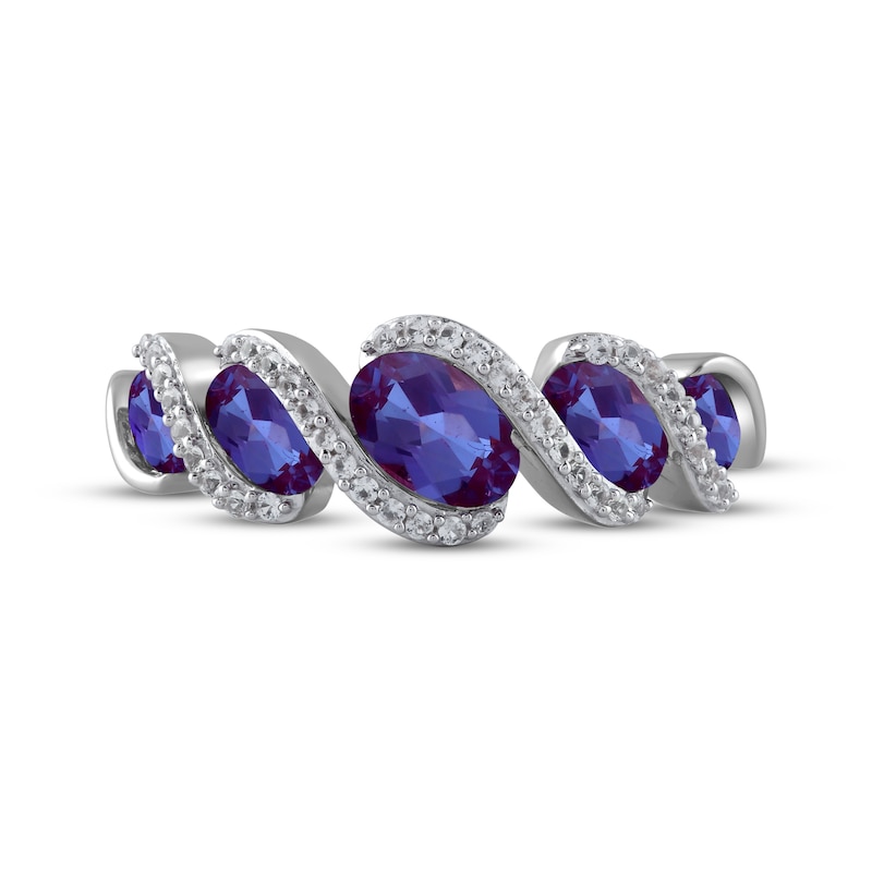 Main Image 3 of Oval-Cut Lab-Created Alexandrite & White Lab-Created Sapphire Graduated Five-Stone Swirl Ring Sterling Silver