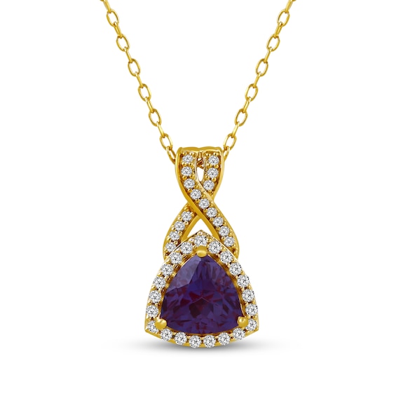 Trillion-Cut Lab-Created Alexandrite & White Lab-Created Sapphire Necklace 10K Yellow Gold 18"
