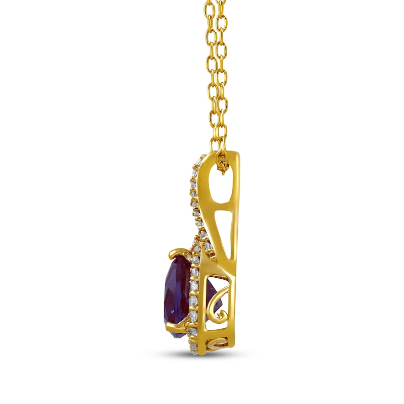Main Image 2 of Trillion-Cut Lab-Created Alexandrite & White Lab-Created Sapphire Necklace 10K Yellow Gold 18"