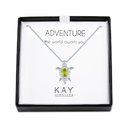 Pear-Shaped Peridot & White Lab-Created Sapphire Turtle Necklace Sterling Silver 18"
