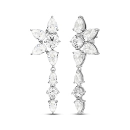 Pear-Shaped & Round-Cut White Lab-Created Sapphire Flower Drop Earrings Sterling Silver