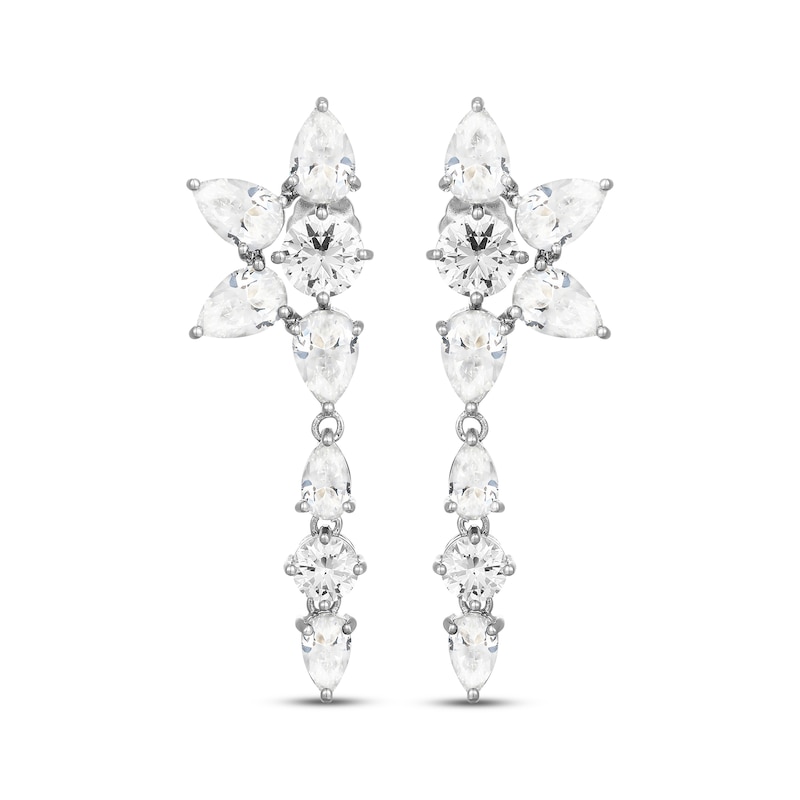 Main Image 2 of Pear-Shaped & Round-Cut White Lab-Created Sapphire Flower Drop Earrings Sterling Silver