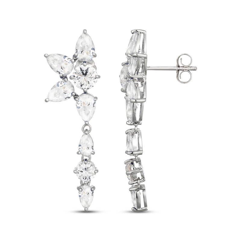 Main Image 3 of Pear-Shaped & Round-Cut White Lab-Created Sapphire Flower Drop Earrings Sterling Silver