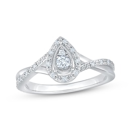 KAY Lab-Grown Diamonds Multi-Stone Pear-Shaped Halo Promise Ring 1/6 ct tw Sterling Silver