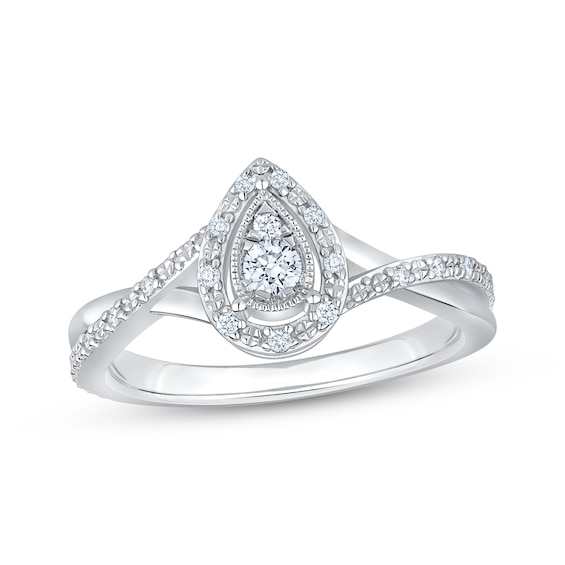 KAY Lab-Grown Diamonds Multi-Stone Pear-Shaped Halo Promise Ring 1/6 ct tw Sterling Silver