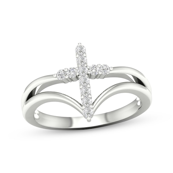 Diamond Chevron Cross Ring 1/5 ct tw Sterling Silver