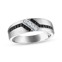Adore Men's Black & White Diamond Satin Finish Wedding Band 1/2 ct tw 10K White Gold
