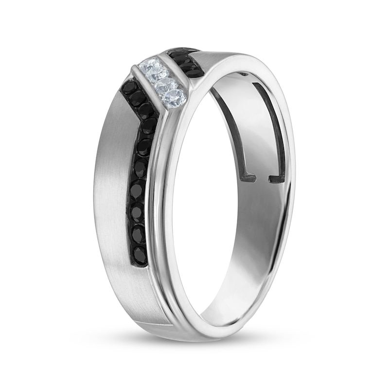 Main Image 2 of Adore Men's Black & White Diamond Satin Finish Wedding Band 1/2 ct tw 10K White Gold