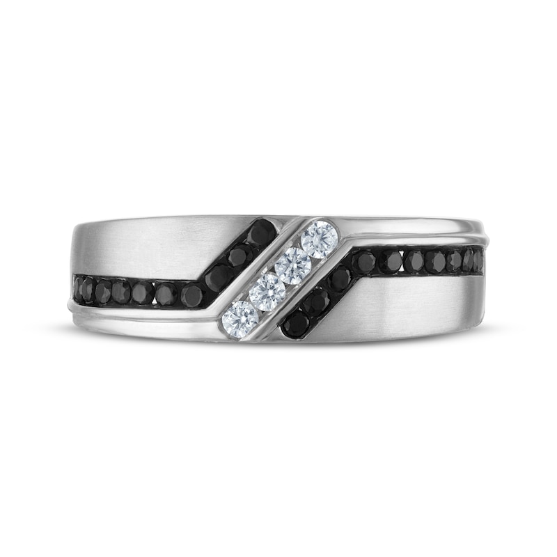 Main Image 3 of Adore Men's Black & White Diamond Satin Finish Wedding Band 1/2 ct tw 10K White Gold